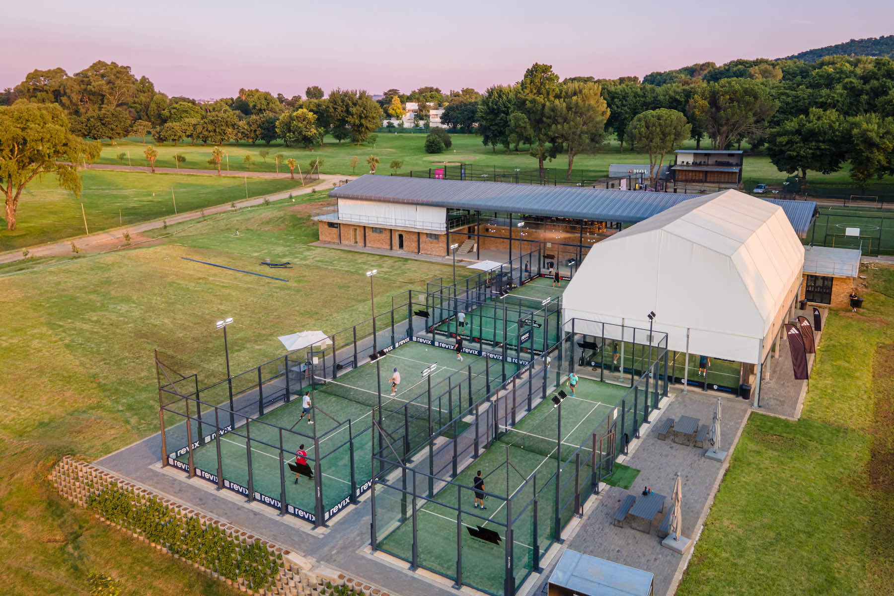 Overview of a padel club with multiple courts